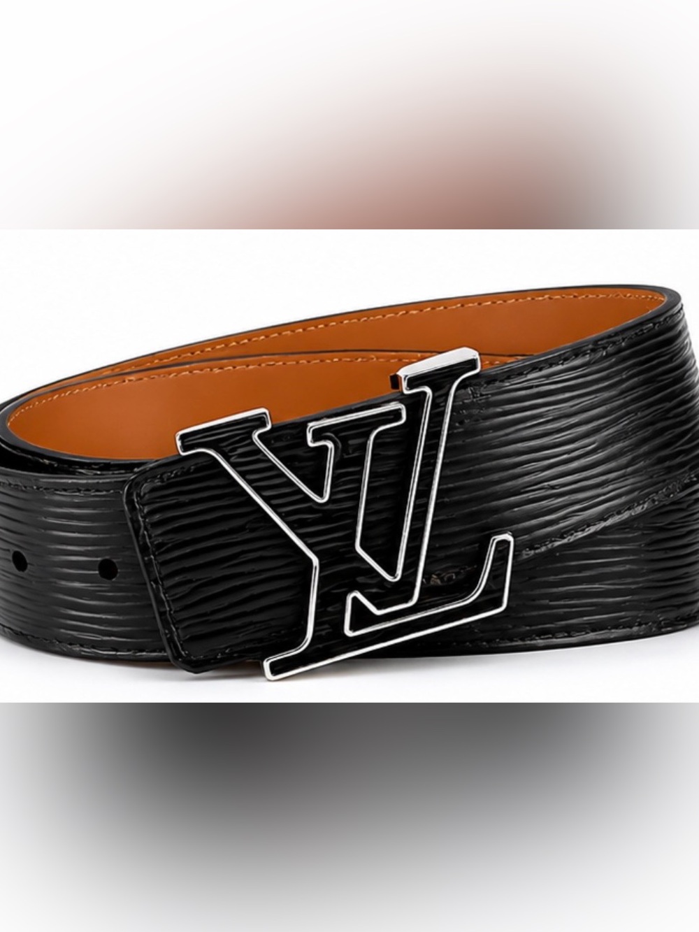 Louis Vuitton Black Textured Leather Belt with Silver LV Buckle